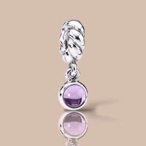 Pandora Sterling Silver Lilac Amethyst Disk Drop Dangle Bead Charm Retired